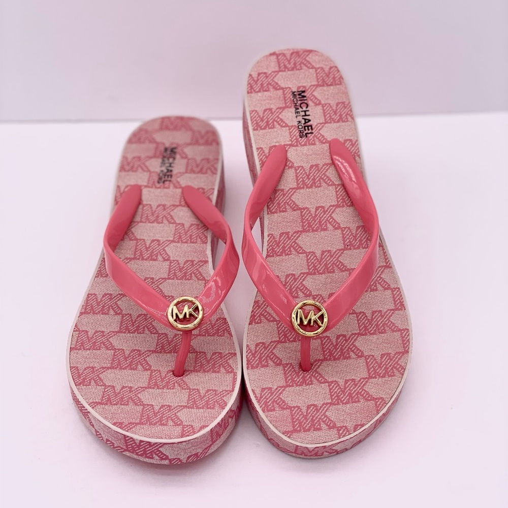 Michael Kors Bedford Logo MK Women’s Wedge Flip Flop Sandals - Picture 3 of 8